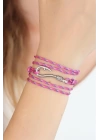 Karışık Desenli Pembe Renk Gümüş Metal Kancalı Bayan Çoklu Bileklik