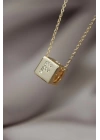 Küp Model Gold Renk Zirkon Taşlı F Harfli Kolye