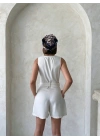 Kuşaklı şortlu tulum