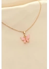 Pembe Sedefli Kelebek Figürlü Kadın Kolye