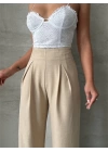 Pileli keten pantolon s255046