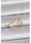 Pirinç Gold Renk Ayarlanabilir Zirkon Taşlı Yıldız Model Kadın Yüzük