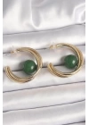 Pirinç Gold Renk Halka Model Yeşil Boncuk Detay Kadın Küpe