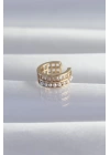 Pirinç Gold Renk İncili Baget Taşlı Earcuff Küpe