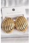 Pirinç Gold Renk İşlemeli Oval Model Kadın Küpe