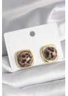 Pirinç Gold Renk Kare Kaplan Desen Kadın Küpe