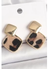 Pirinç Gold Renk Sallant Kare Leopar Desen Model Kadın Küpe