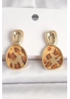 Pirinç Gold Renk Sallantı Leopar Desen Kare Model Kadın Küpe