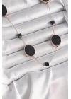 Pirinç Gold Renk Siyah Renk Oval Siyah Küp Detay Kadın Kolye