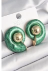 Pirinç Gold Renk Yeşil Mineli Salyangoz Model Kadın Küpe