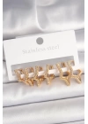 Pirinç Gold Renk Zirkon Taşlı 3 Çift Yıldız Model Kadın Küpe