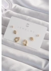 Pirinç Gold Renk Zirkon Taşlı Yaprak Model Küpe Seti