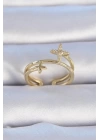 Pirinç Gold Renk Zirkon Taşlı Yıldız Model Kadın Yüzük