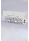 Pirinç Gümüş Renk Oval Küpe Seti