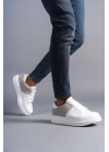 SLW151 Boost Bağcıklı Cilt Süet Erkek Günlük Sneaker Ayakkabı BT - Beyaz/Gri