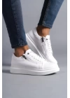 SLW155 Warrior Bağcıklı ve Fermuarlı Cilt Erkek Günlük Sneaker Ayakkabı BT - Beyaz