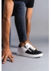 SLW155 Warrior Bağcıklı ve Fermuarlı Cilt Erkek Günlük Sneaker Ayakkabı BT - Beyaz/Siyah