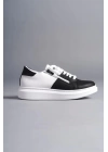 SLW155 Warrior Bağcıklı ve Fermuarlı Cilt Erkek Günlük Sneaker Ayakkabı BT - Beyaz/Siyah