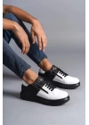 SLW155 Warrior Bağcıklı ve Fermuarlı Cilt Erkek Günlük Sneaker Ayakkabı ST - Siyah/Beyaz