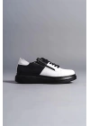 SLW155 Warrior Bağcıklı ve Fermuarlı Cilt Erkek Günlük Sneaker Ayakkabı ST - Siyah/Beyaz