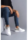 SLW155 Warrior Bağcıklı ve Fermuarlı Cilt Süet Erkek Günlük Sneaker Ayakkabı BT - Beyaz/Gri