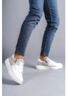 SLW155 Warrior Bağcıklı ve Fermuarlı Cilt Süet Erkek Günlük Sneaker Ayakkabı BT - Beyaz/Gri