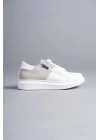 SLW155 Warrior Bağcıklı ve Fermuarlı Cilt Süet Erkek Günlük Sneaker Ayakkabı BT - Beyaz/Gri