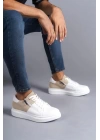 SLW155 Warrior Bağcıklı ve Fermuarlı Cilt Süet Erkek Günlük Sneaker Ayakkabı BT - Beyaz/Krem