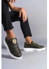 SLW161 Hippo Bağcıksız Cilt Erkek Günlük Sneaker Ayakkabı BT - Haki