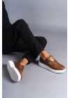 SLW161 Hippo Bağcıksız Cilt Erkek Günlük Sneaker Ayakkabı BT - Taba