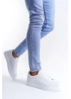 SLW165 Elite Bağcıklı Cilt Erkek Günlük Sneaker Ayakkabı BT - Beyaz