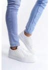 SLW166 Prestige Bağcıklı Cilt Kapitone Desenli Erkek Günlük Sneaker Ayakkabı BT - Beyaz