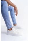 SLW166 Prestige Bağcıklı Cilt Kapitone Desenli Erkek Günlük Sneaker Ayakkabı BT - Beyaz