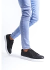 SLW166 Prestige Bağcıklı Cilt Kapitone Desenli Erkek Günlük Sneaker Ayakkabı BT - Siyah