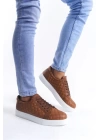SLW166 Prestige Bağcıklı Cilt Kapitone Desenli Erkek Günlük Sneaker Ayakkabı BT - Taba