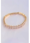Vip Seri Pirinç Pembe Zirkon Taşlı Gold Renk Baget Model Bileklik