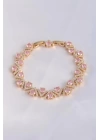 Vip Seri Pirinç Pembe Zirkon Taşlı Gold Renk V Model Bileklik