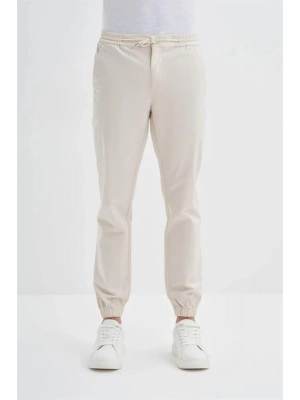 0004 Düğme Kapamalı Beli ve Paçası Lastikli Jogger Erkek Pantolon EKRU