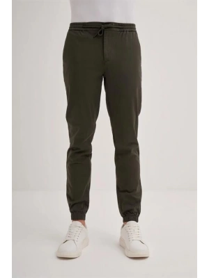0004 Düğme Kapamalı Beli ve Paçası Lastikli Jogger Erkek Pantolon HAKİ