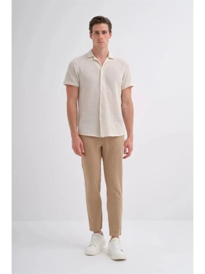 2002 Örme Apaş Yaka Kısa Kolle Erkek Gömlek Ekru