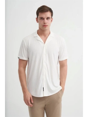 2041 Apaş Yaka Viskon Kumaş Kısa Kollu Erkek Gömlek BEYAZ