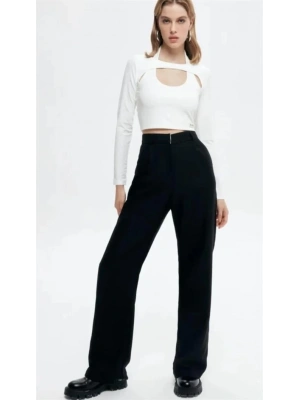 23K71073 Yüksek Bel İspanyol Paça Kumaş Pantolon