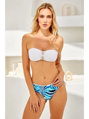 254217 Biye Detaylı Soft Straplez Bikini Takımı Mavi