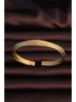 316L Çelik Altın Renk Hasır Görünüm Erkek Bileklik
