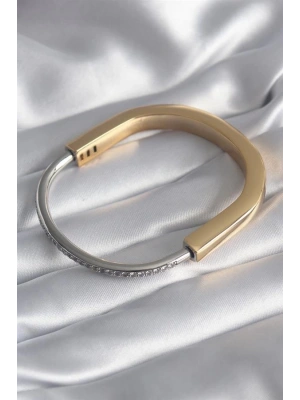 316L Çelik Gold Gümüş Renk Zirkon Taşlı VIP Seri Kadın Kelepçe