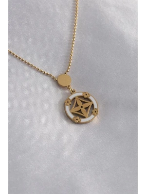 316L Çelik Gold Renk Çiçek Figür Kadın Kolye