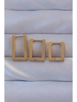 316L Çelik Gold Renk Dikdörtgen Küpe Seti