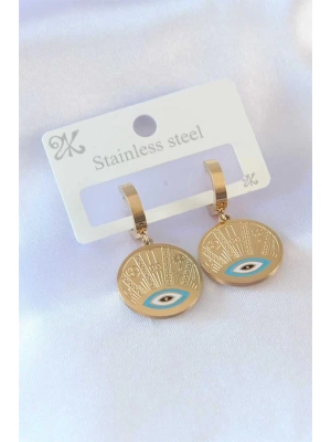 316L Çelik Gold Renk Göz Detay İşleme Daire Model Kadın Küpe
