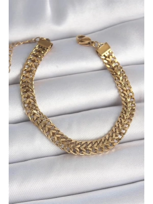 316L Çelik Gold Renk Hasır Zincir Model Kadın Bileklik
