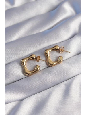 316L Çelik Gold Renk İçi Boş Bubble Kalp Küpe